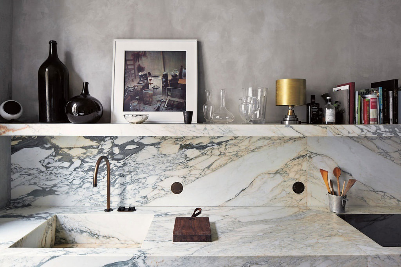 Pierre calcaire Plan de travail de cuisine vintage en marbre calacatta borghini