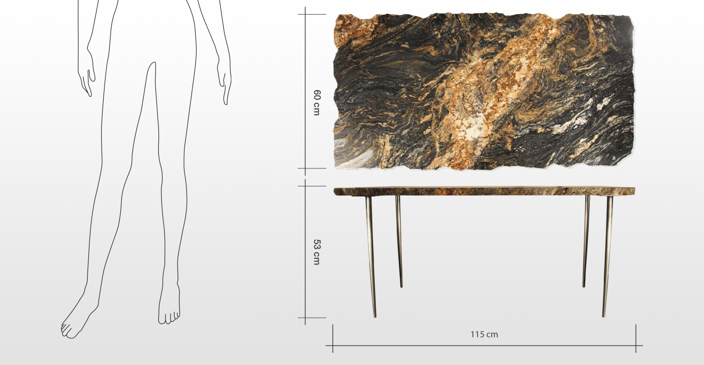 Marbre Edna: table basse en granit magma finition brute