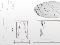 Selma: table basse en marbre blanc Calacatta

Pied tête d'épingle (hairpin legs) en acier chromé 