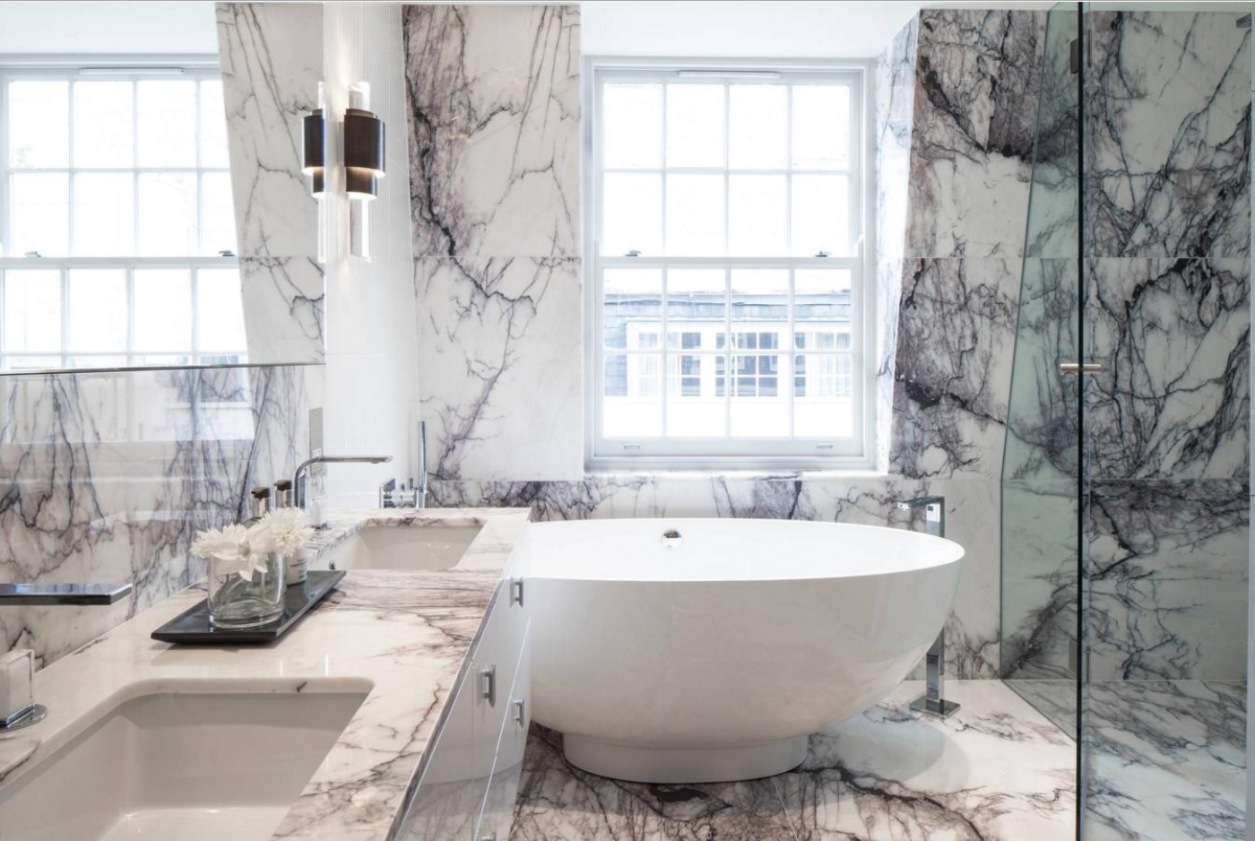 Semi-précieux Salle de bains en marbre blanc Lilla